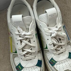 Valentino VL7N Logo Branded White Leather Sneakers Sz 44 with Colorful Details